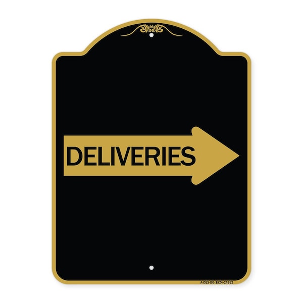 Signmission Designer Series Deliveries W/ Right Arrow, Black & Gold Aluminum Sign, 18" x 24", BG-1824-24362 A-DES-BG-1824-24362 - main